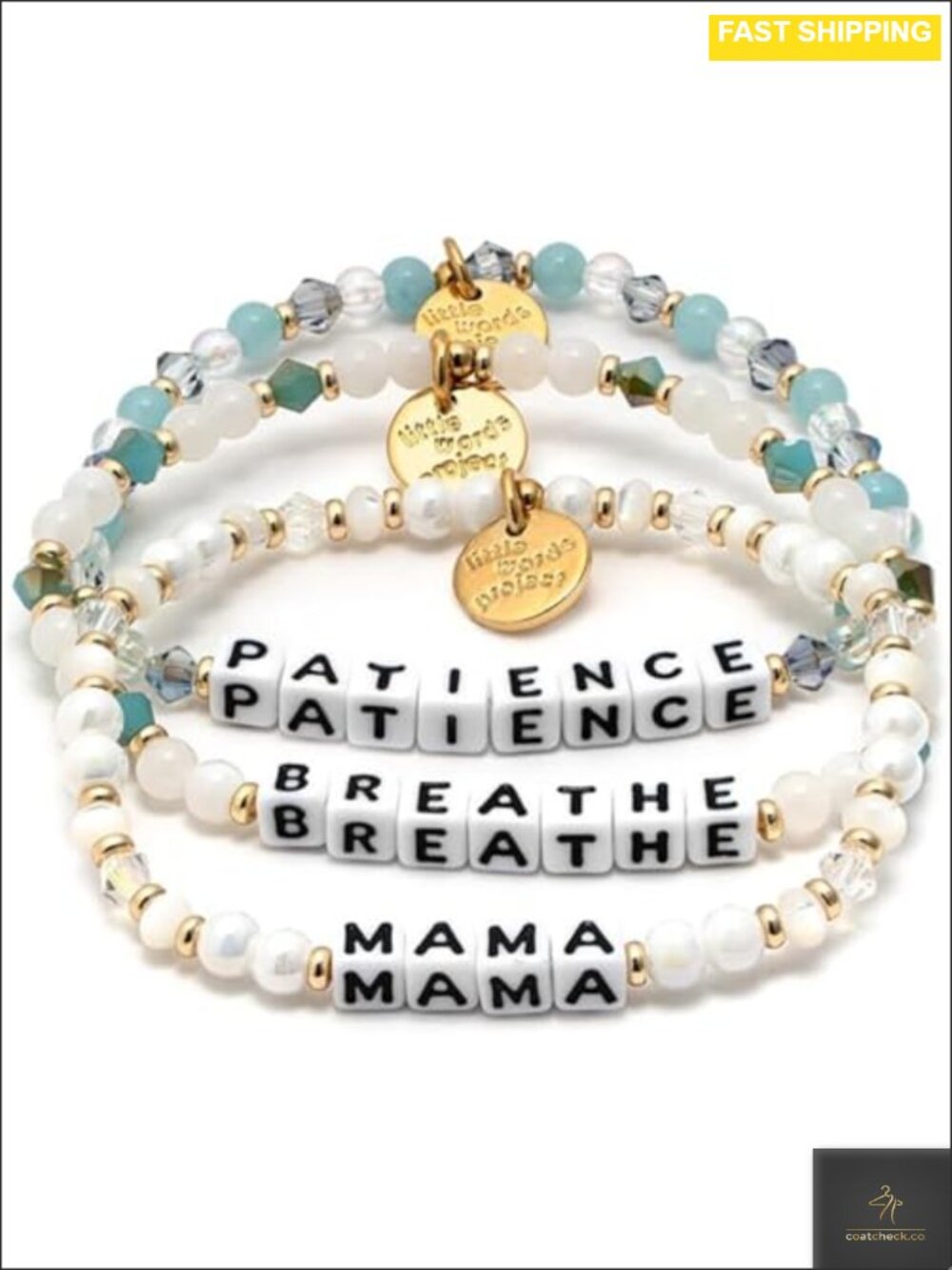 Gold Plated Beaded Stretch Bracelets Set of 3 Affirmation
